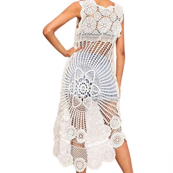 Belle France White Lace Crochet High Low Boho Top Size Medium - Picture 4 of 13